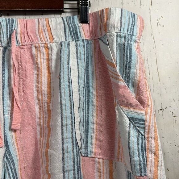 Lane Bryant Pink Blue Striped Linen Blend High Rise Drawstring Summer Shorts - Picture 3 of 13